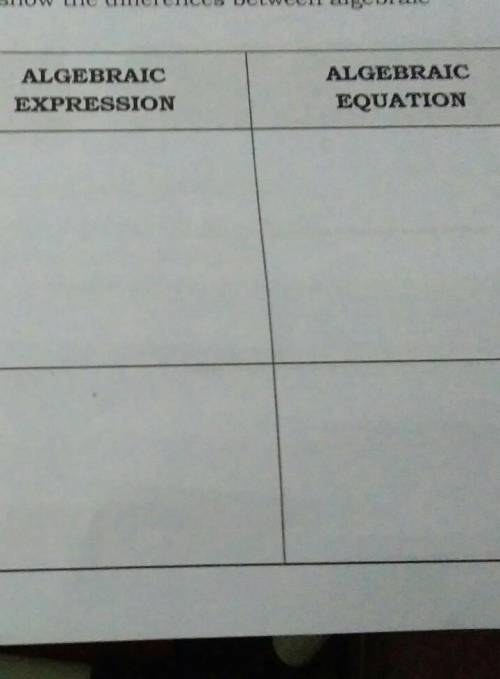 Complete the table below to show the differences bettween algebraic expression and equation