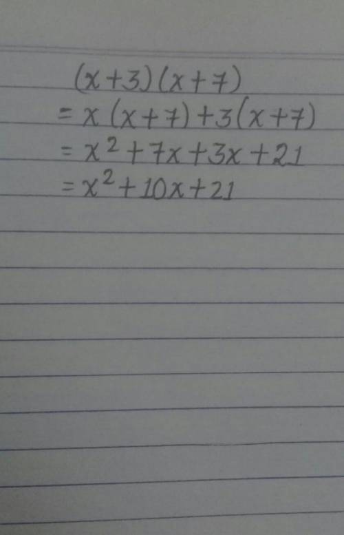 Uses suitable identity to find the product of (X+ 3)(X+7)​