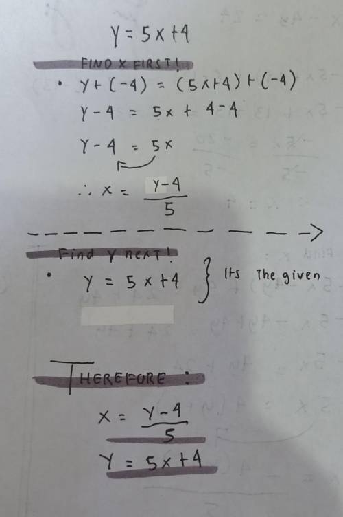 Find the solution of the system of equations.
y=5x+4