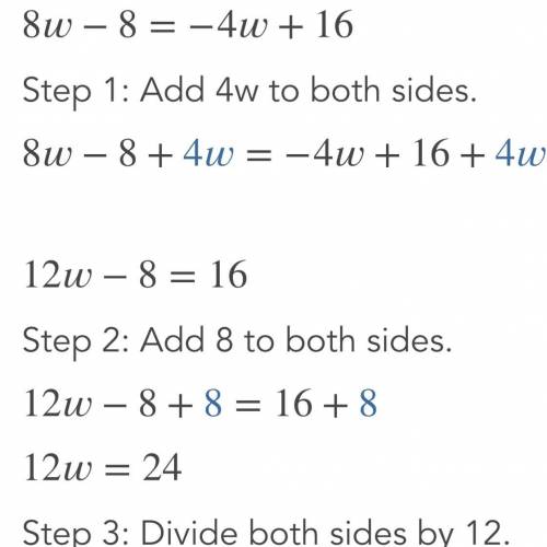 I need help :/ can someone help

1.
Solve:
7x = 3x + 24
a) 6
b) 10
I c) 14
d) 4.
2.
Solve:
8W - 8 =