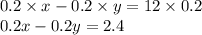 0.2 \times x - 0.2 \times y = 12 \times 0.2 \\ 0.2x - 0.2y = 2.4