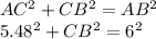 AC^{2} +CB^{2} =AB^{2} \\5.48^{2} +CB^{2} =6^{2}