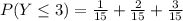 P(Y\le 3) = \frac{1}{15} +\frac{2}{15}  +\frac{3}{15}