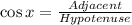 \cos x = \frac{Adjacent}{Hypotenuse}