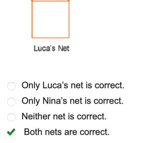 Nina and Luca were told to draw a net for the three-dimensional figure shown below. Which statement