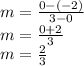 m=\frac{0-(-2)}{3-0}\\m=\frac{0+2}{3}\\m=\frac{2}{3}