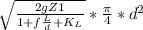 \sqrt{\frac{2gZ1}{1 + f \frac{L}{d} + K _{L} } }* \frac{\pi }{4} *d^2