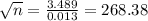 \sqrt{n} = \frac{3.489}{0.013} = 268.38