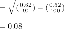 = \sqrt{(\frac{0.62}{90}) + (\frac{0.52}{100})} \\\\= 0.08
