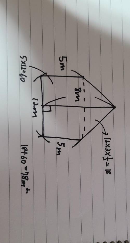 The diagram shows the front face of a barn,

The width of the barn is 12 m.
The height of the barn i