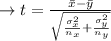 \to t=\frac{\bar{x}-\bar{y}}{\sqrt{\frac{\sigma_x^2}{n_x}+\frac{\sigma_y^2}{n_y}}}\\\\