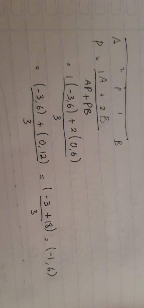 Me  a(-3, 6) and b(0, 6), what are the coordinates of point p that lies on segment ab, such that ap: