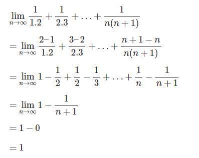 Lim n tends to infinity [ 1/2.3+1/3.4+ +1/n(n+1)] equals? ​