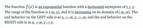 Help please

what are the features of the function f(x) = -(1/3)^x +5 graphed below (it's all in the