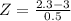 Z = \frac{2.3 - 3}{0.5}