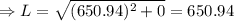 \Rightarrow L=\sqrt{(650.94)^2+0}=650.94
