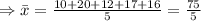 \Rightarrow \bar{x}=\frac{10+20+12+17+16}{5}=\frac{75}{5}