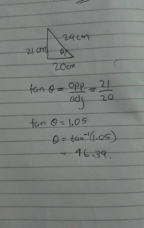 Find the value of 0 in the following triangle . Round your answer to the nearest tenth
