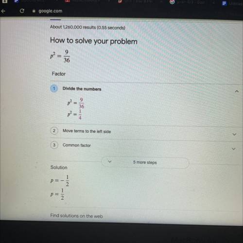What are all the solutions to p2 =
9/36