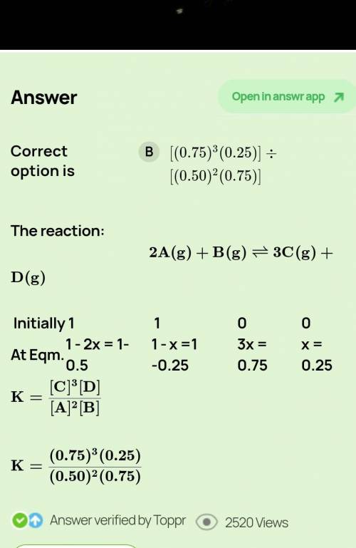 2A(g) + B(l) ⇌ 3C(aq) + D(s)