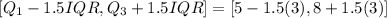 [Q_1-1.5IQR,Q_3+1.5IQR]=[5-1.5(3),8+1.5(3)]