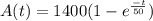 A(t) = 1400(1 - e^{\frac{-t}{50}})