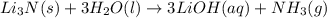 Li_3N(s)+3H_2O(l)\rightarrow 3LiOH(aq)+NH_3(g)