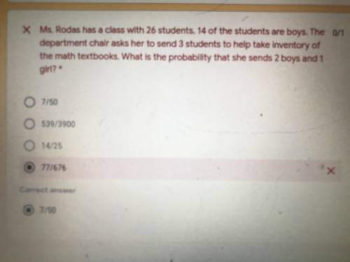 Ms. Rodas has a class with 26 students. 14 of the students are boys. The department chair asks her t
