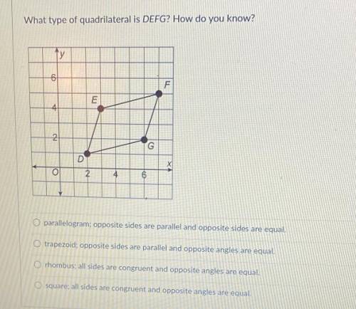 What type of quadrilateral is DEFG? Select all that apply.

ty
F
E
6
2
G
2
D
o
2
A rhombus
B. parall