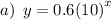 a) \:  \: y = 0.6 {(10)}^{x}