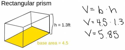 What is the volume of a rectangular prism with a height of 1.5 feet and a base area of 4.5 square fe