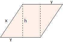 If x=9 units, y= 3 units and h= 8 units find the area of the rhombus shown about using decomposition