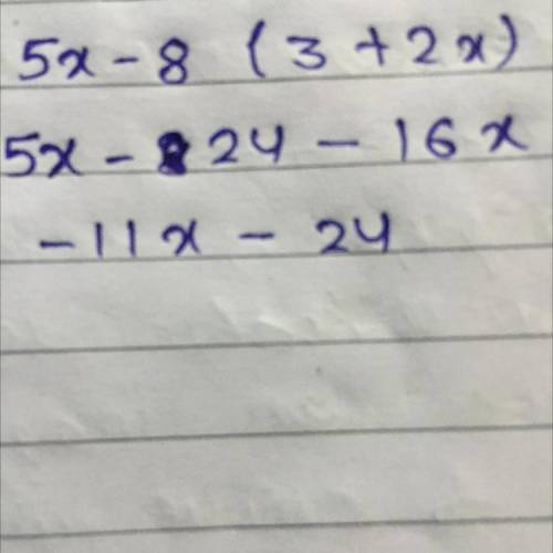 Simplify the expression 5x-8(3+2x)