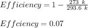 Efficiency = 1 - \frac{273\ k}{293.6\ k} \\\\Effciency = 0.07