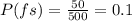 P(fs) = \frac{50}{500}  = 0.1