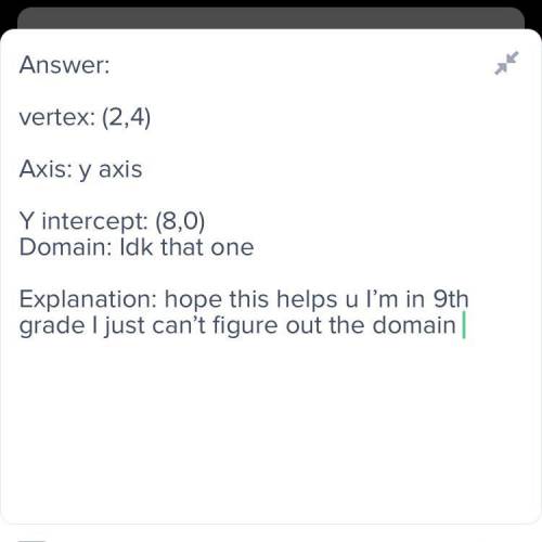 PLEASE HELP ME ASAP
Find vertex, axis, y intercept, domain