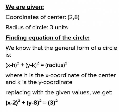 Center: (2, 8) radius: 3 
how do I write the equation of the circle in standard form?