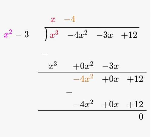 If two zeroes of the polynomial f(x)=x3−4x2−3x+12 are √3 and -√3 then find its third zero.