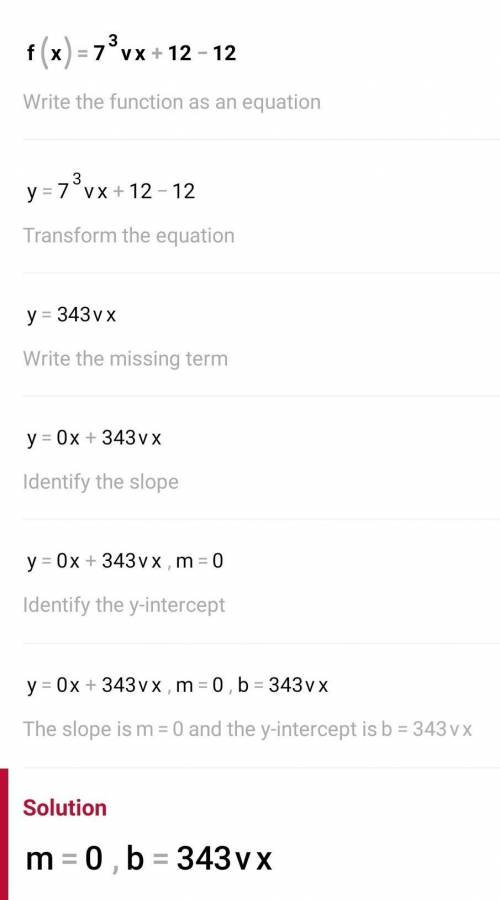 What is the zero of function f?
f(x)=7^3Vx+12-12