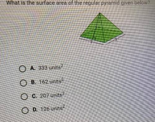 What is the surface area of the regular pyramid given below?