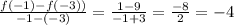 \frac{f(-1)-f(-3))}{-1-(-3)}=\frac{1-9}{-1+3}=\frac{-8}{2}=-4