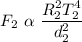 F_2 \  \alpha  \ \dfrac{R^2_2T^4_2}{ d^2_2}