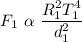 F_1 \  \alpha  \ \dfrac{R^2_1T^4_1}{ d^2_1}