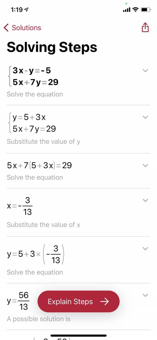 3x-y=-55x+7y=29Solve this for me using substitution pls