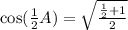 \cos(\frac{1}{2}A) = \sqrt{\frac{\frac{1}{2}+1}{2}}
