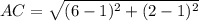 AC = \sqrt{(6-1)^{2}+(2-1)^{2}}