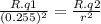 \frac{R.q1}{(0.255)^2} =\frac{R.q2}{r^2}