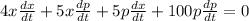 4x\frac{dx}{dt} + 5x\frac{dp}{dt} + 5p\frac{dx}{dt} + 100p\frac{dp}{dt} = 0