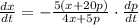 \frac{dx}{dt} = -\frac{5(x  + 20p)}{4x + 5p}\cdot \frac{dp}{dt}