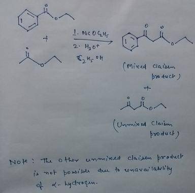 Draw the most stable form of the organic products formed in the reaction of ethyl acetate and ethyl